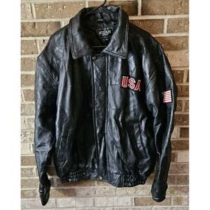 Vintage 90s Milan‎ Leather USA Eagle Biker Jacket Full Zip Graphic Mens XXL